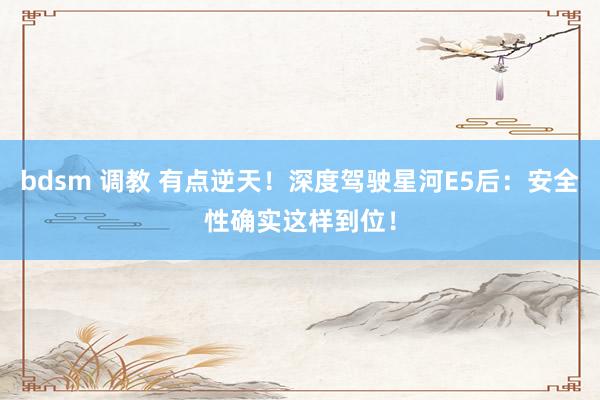 bdsm 调教 有点逆天！深度驾驶星河E5后：安全性确实这样到位！