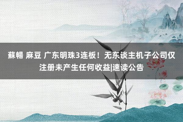 蘇暢 麻豆 广东明珠3连板！无东谈主机子公司仅注册未产生任何收益|速读公告