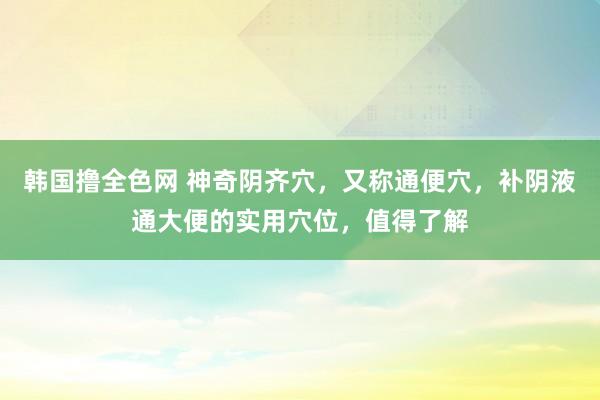 韩国撸全色网 神奇阴齐穴，又称通便穴，补阴液通大便的实用穴位，值得了解