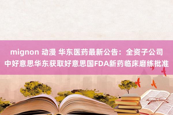 mignon 动漫 华东医药最新公告：全资子公司中好意思华东获取好意思国FDA新药临床磨练批准
