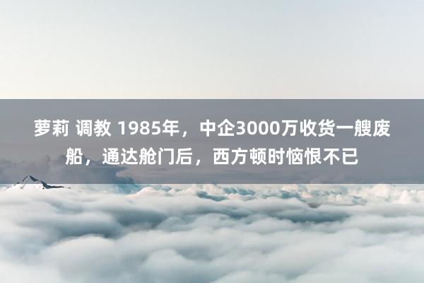 萝莉 调教 1985年，中企3000万收货一艘废船，通达舱门后，西方顿时恼恨不已