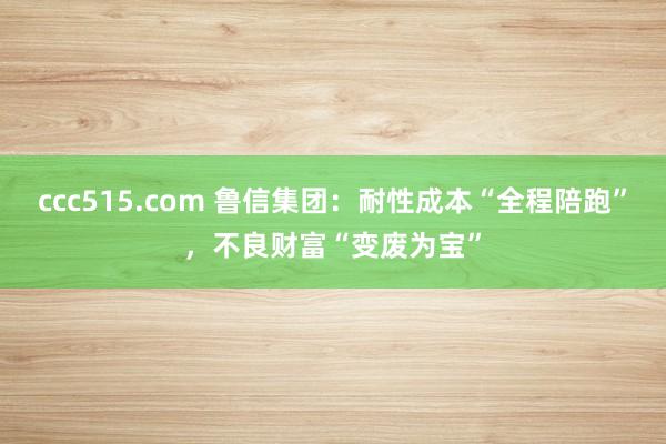 ccc515.com 鲁信集团：耐性成本“全程陪跑”，不良财富“变废为宝”