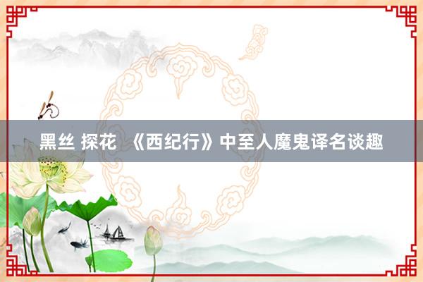 黑丝 探花  《西纪行》中至人魔鬼译名谈趣